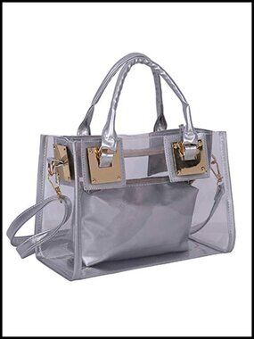 2PC Clear PVC Tote Satchel Handbag Shoulder Top Handle Women